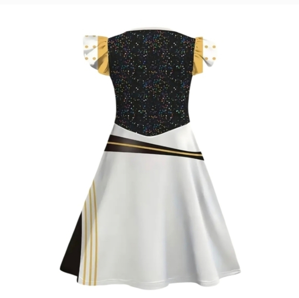 Girls White and Black Gold Ribbon Princess Costume Dress - Picture 6 of 6